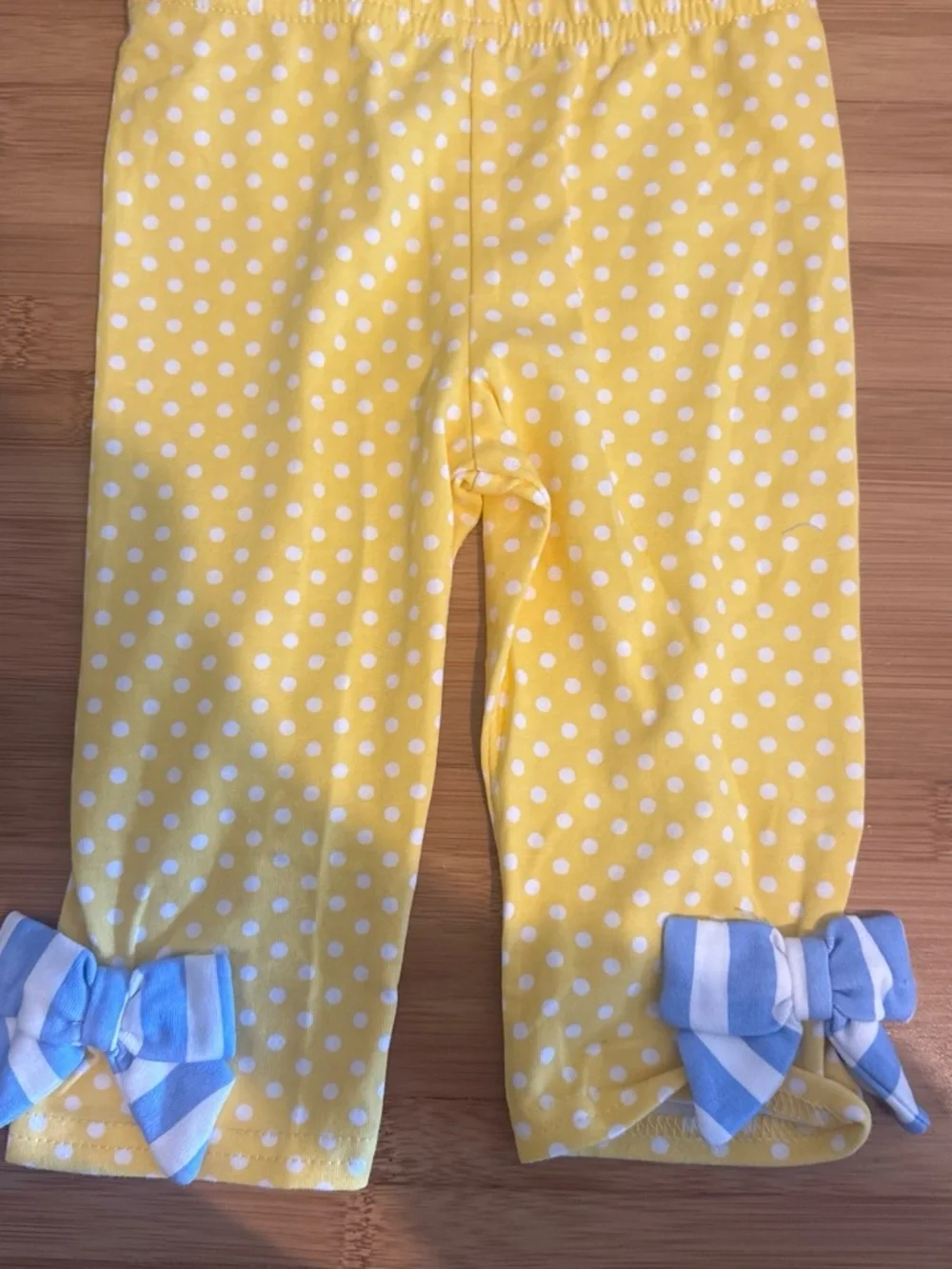Rare Editions Blue and Yellow Striped Dress Set with Polka Dot Leggings